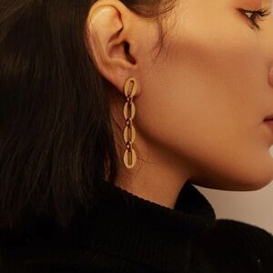 NEW 18K Gold-Plated Long Oval Chain Earrings